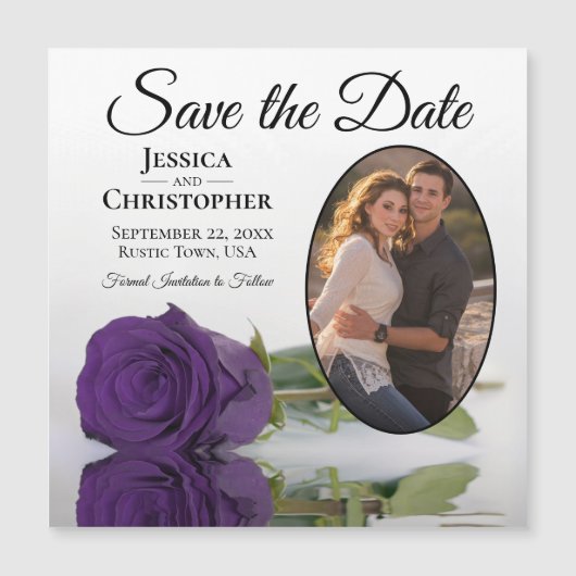 Paarse Roos Weddenschap sparen de Datum Foto Magne (Voorkant)
