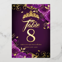 Paarse Roos Wervel Quinceanera Gouden Tafelnummer