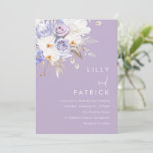 Paarse Roos & witte bloemenbruiloft Kaart (Staand voorkant)