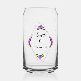 Paarse Roos Zilver Geometrisch Sweet 16 Blikvorm Glas