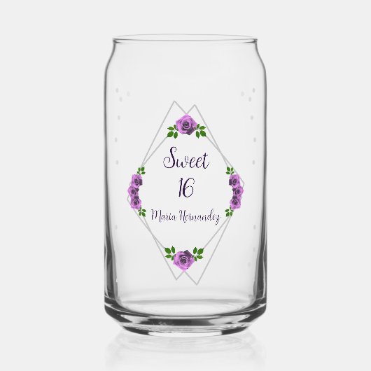 Paarse Roos Zilver Geometrisch Sweet 16 Blikvorm Glas (Voorkant)