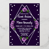 Paarse Roos Zilver Geometrisch Sweet 16 Folie Uitnodiging (Voorkant)