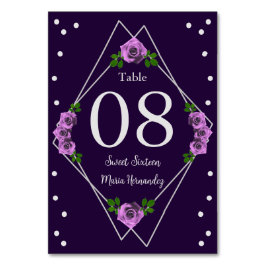 Paarse Roos Zilver Geometrisch Sweet 16 Kaart