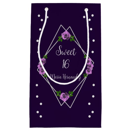 Paarse Roos Zilver Geometrisch Sweet 16 Klein Cadeauzakje (Voorkant)