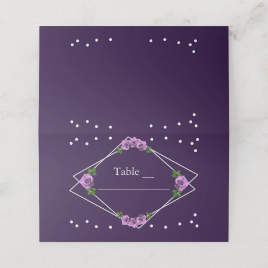 Paarse Roos Zilver Geometrisch Sweet 16 Plaatskaartje (Buitenkant ongevouwen)