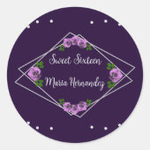 Paarse Roos Zilver Geometrisch Sweet 16 Ronde Sticker (Voorkant)