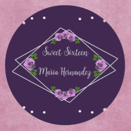 Paarse Roos Zilver Geometrisch Sweet 16 Ronde Sticker