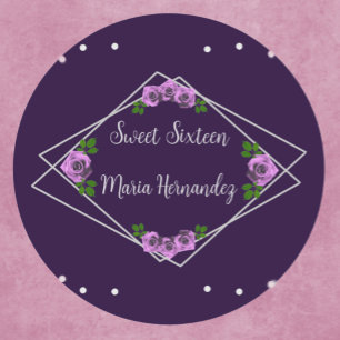 Paarse Roos Zilver Geometrisch Sweet 16 Ronde Sticker