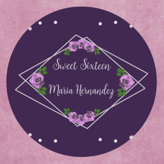 Paarse Roos Zilver Geometrisch Sweet 16 Ronde Sticker