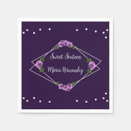 Paarse Roos Zilver Geometrisch Sweet 16 Servet