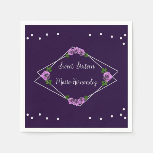 Paarse Roos Zilver Geometrisch Sweet 16 Servet (Voorkant)