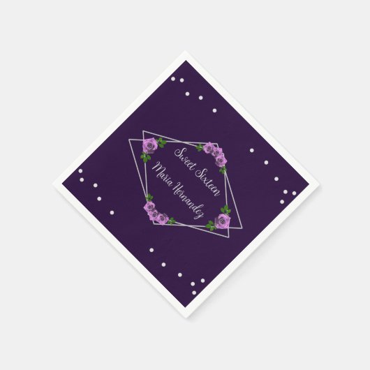 Paarse Roos Zilver Geometrisch Sweet 16 Servet (Hoek)