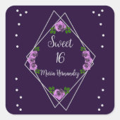 Paarse Roos Zilver Geometrisch Sweet 16 Vierkante Sticker (Voorkant)