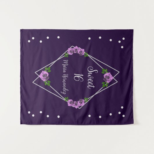 Paarse Roos Zilver Geometrisch Sweet 16 Wandkleed (Voorkant (horizontaal))