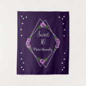 Paarse Roos Zilver Geometrisch Sweet 16 Wandkleed (Voorkant)