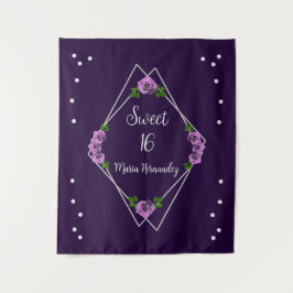 Paarse Roos Zilver Geometrisch Sweet 16 Wandkleed