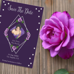 Paarse Roos Zilver Geometrische Sweet 16 Save The Date