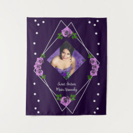 Paarse Roos Zilver Geometrische Sweet 16 Wandkleed