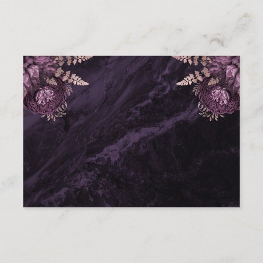 Paarse Roosgouden Bloemrijke Script Bruiloftdetail Informatiekaartje (Achterkant)