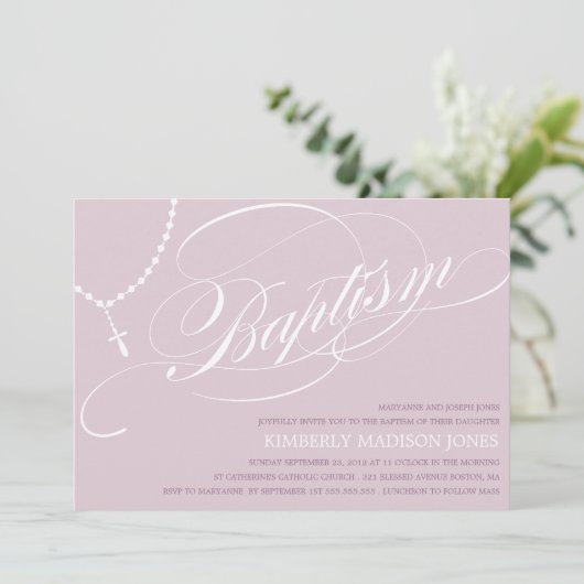 PAARSE ROSARY BEADS | BAPTISME-INVITATIE KAART (Staand voorkant)