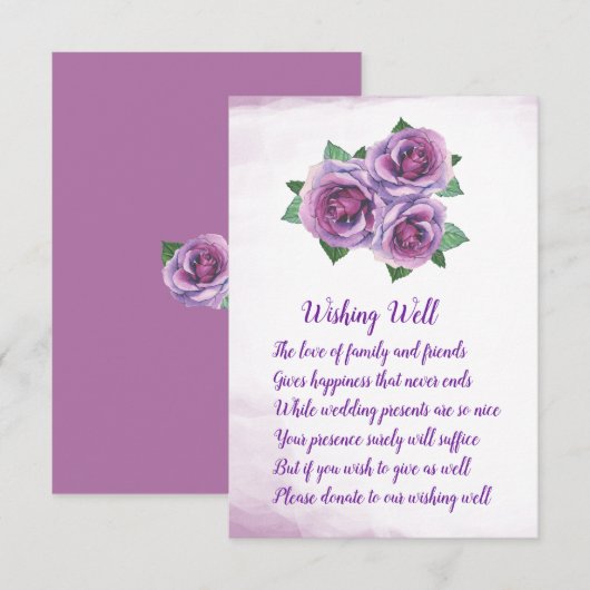 Paarse Rose Boeket Bruiloft Wishing Well Kaarten (Voorkant / Achterkant)