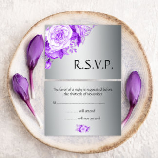 Paarse Rose Boeket op Zilveren Bruiloft RSVP Kaartje
