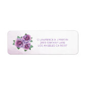 Paarse Rose Boeket Waterverf Bloemen Etiket (Voorkant)