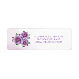 Paarse Rose Boeket Waterverf Bloemen Etiket