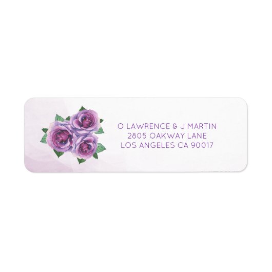 Paarse Rose Boeket Waterverf Bloemen Etiket (Voorkant)