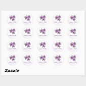 Paarse Rose Boeket Waterverf Trouwstickers Ronde Sticker (Vel)