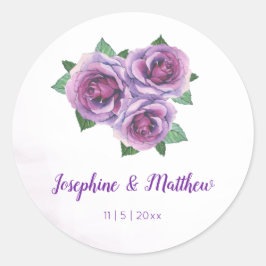 Paarse Rose Boeket Waterverf Trouwstickers Ronde Sticker