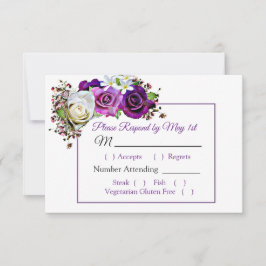 Paarse Rose Bouquet Bokeh Wedding RSVP-kaart RSVP Kaartje