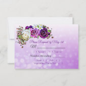 Paarse Rose Bouquet Bokeh Wedding RSVP-kaart RSVP Kaartje (Voorkant)