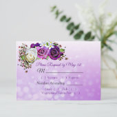 Paarse Rose Bouquet Bokeh Wedding RSVP-kaart RSVP Kaartje (Staand voorkant)