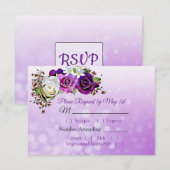 Paarse Rose Bouquet Bokeh Wedding RSVP-kaart RSVP Kaartje (Voorkant / Achterkant)
