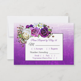 Paarse Rose Bouquet Elegant Wedding RSVP-kaart RSVP Kaartje