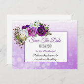 Paarse Rose Bouquet Wedding Save the Date Aankondigingskaart (Voorkant / Achterkant)