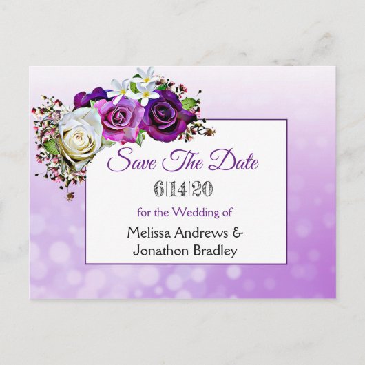 Paarse Rose Bouquet Wedding Save the Date Aankondigingskaart (Voorkant)