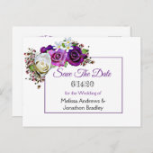 Paarse Rose Bouquet Wedding Save the Date Aankondigingskaart (Voorkant / Achterkant)