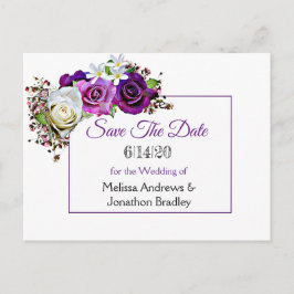 Paarse Rose Bouquet Wedding Save the Date Aankondigingskaart