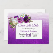 Paarse Rose Bouquet Wedding Save the Date Aankondigingskaart (Voorkant / Achterkant)