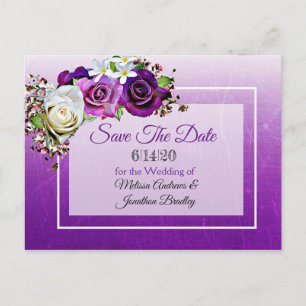 Paarse Rose Bouquet Wedding Save the Date Aankondigingskaart