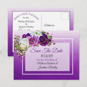 Paarse Rose Bouquet Wedding Save the Date Aankondigingskaart (Voorkant / Achterkant)