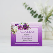 Paarse Rose Bouquet Wedding Save the Date Aankondigingskaart (Staand voorkant)
