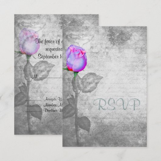  Paarse Rosebud Wedding RSVP Kaartje (Voorkant / Achterkant)