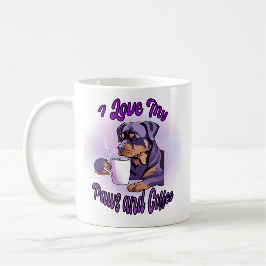 Paarse Rottweiler: I Love my Paws and Coffee Koffiemok (Links)