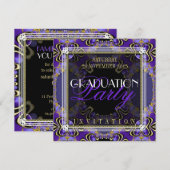 Paarse Royal Art Deco Uitnodigingen voor afstudeer (Voorkant / Achterkant)