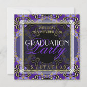 Paarse Royal Art Deco Uitnodigingen voor afstudeer (Voorkant)