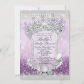 Paarse Royal Bling Glitter Baby Shower Uitnodiging (Voorkant)