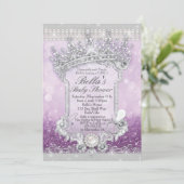 Paarse Royal Bling Glitter Baby Shower Uitnodiging (Staand voorkant)